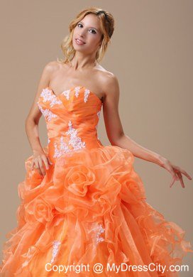 Organza Flowers Appliques Sweetheart Orang Quinceanera Party Dresses