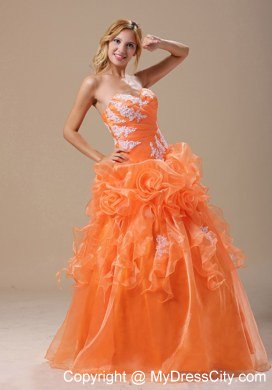 Organza Flowers Appliques Sweetheart Orang Quinceanera Party Dresses