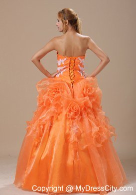 Organza Flowers Appliques Sweetheart Orang Quinceanera Party Dresses