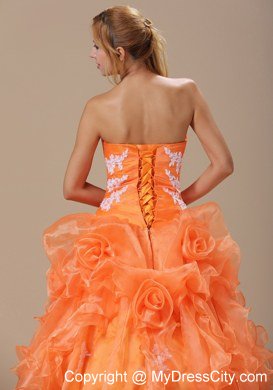 Organza Flowers Appliques Sweetheart Orang Quinceanera Party Dresses