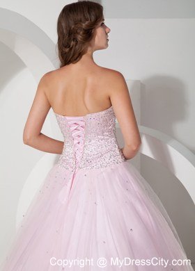 Beautiful Beaded Sweetheart Baby Pink Quinceanera Gowns For Cheap