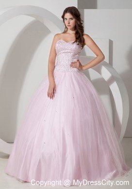 Beautiful Beaded Sweetheart Baby Pink Quinceanera Gowns For Cheap