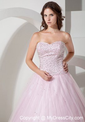 Beautiful Beaded Sweetheart Baby Pink Quinceanera Gowns For Cheap