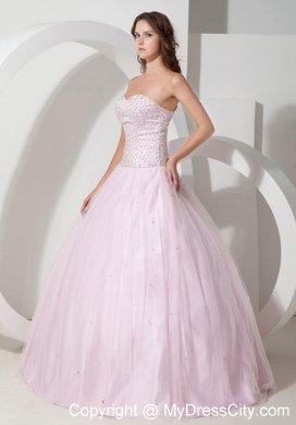 Beautiful Beaded Sweetheart Baby Pink Quinceanera Gowns For Cheap