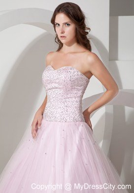 Beautiful Beaded Sweetheart Baby Pink Quinceanera Gowns For Cheap