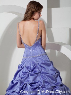 Spaghetti Straps Backless Beaded Lilac Dress For Quince With Pick Ups