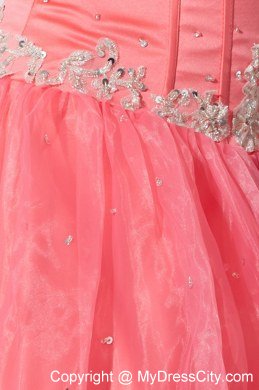 Sweetheart Appliques With Beading Coral Red Quinceanera Dresses