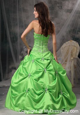 Strapless Appliques With Beading Spring Green Quinceanera Gowns