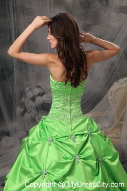 Strapless Appliques With Beading Spring Green Quinceanera Gowns