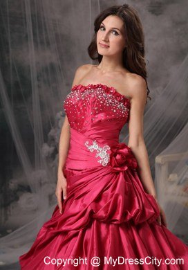 New Style Strapless Beading and Pick Ups Coral Red Quinceanera Dresses