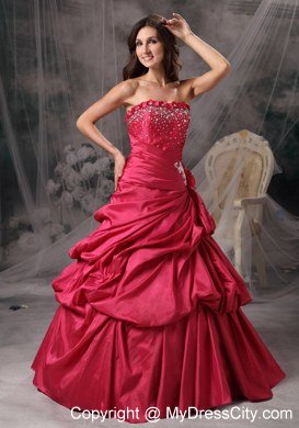 New Style Strapless Beading and Pick Ups Coral Red Quinceanera Dresses