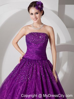 New Arrival Strapless Beaded Dark Purple Quinceanera Gowns For 2013