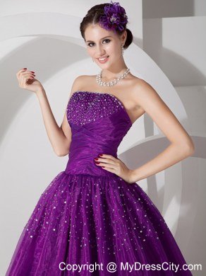 New Arrival Strapless Beaded Dark Purple Quinceanera Gowns For 2013