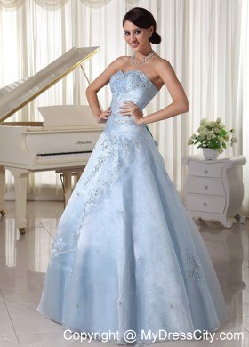 Organza Strapless Appliques With Beading Light Blue Sweet 16 Dresses