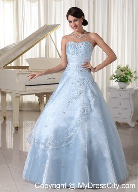 Organza Strapless Appliques With Beading Light Blue Sweet 16 Dresses