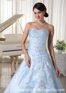 Organza Strapless Appliques With Beading Light Blue Sweet 16 Dresses