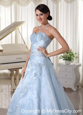 Organza Strapless Appliques With Beading Light Blue Sweet 16 Dresses