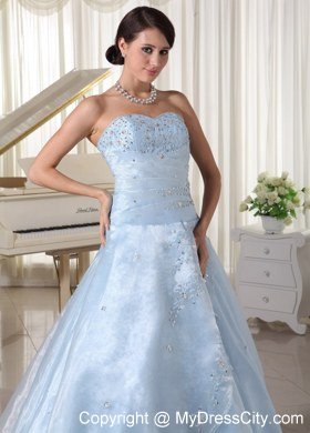 Organza Strapless Appliques With Beading Light Blue Sweet 16 Dresses