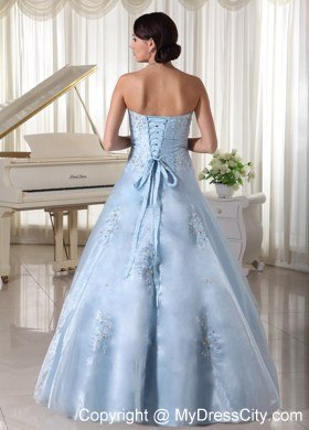 Organza Strapless Appliques With Beading Light Blue Sweet 16 Dresses