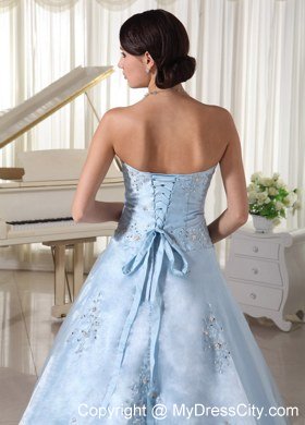 Organza Strapless Appliques With Beading Light Blue Sweet 16 Dresses