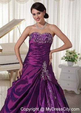 Hottest Style Sweetheart Appliques Purple Sweet 15 Dresses With Beading