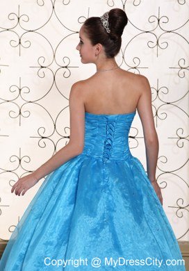 Simple Strapless Organza Beaded Blue Quinceanera Dresses For Cheap