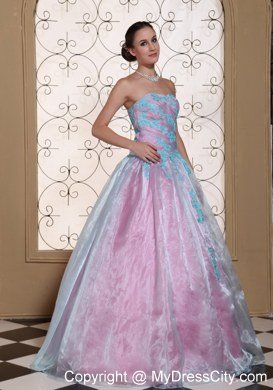 A-line Strapless Appliques On Organza Cheap Quinceanera Party Dress