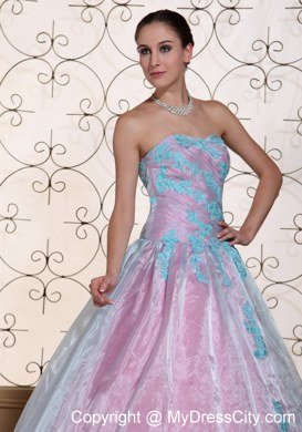 A-line Strapless Appliques On Organza Cheap Quinceanera Party Dress