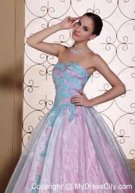 A-line Strapless Appliques On Organza Cheap Quinceanera Party Dress