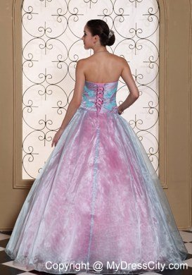 A-line Strapless Appliques On Organza Cheap Quinceanera Party Dress