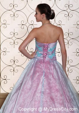 A-line Strapless Appliques On Organza Cheap Quinceanera Party Dress