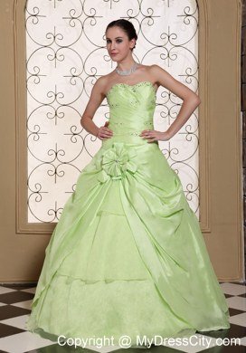 Elegant Sweetheart Flower Beading Yellow Green Dresses For Sweet 15