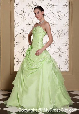 Elegant Sweetheart Flower Beading Yellow Green Dresses For Sweet 15