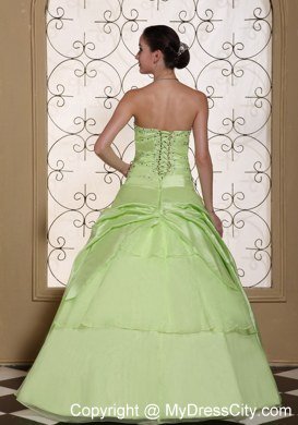 Elegant Sweetheart Flower Beading Yellow Green Dresses For Sweet 15