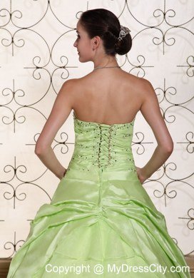 Elegant Sweetheart Flower Beading Yellow Green Dresses For Sweet 15