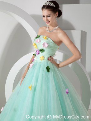 Organza A-line Strapless Colorful Petals Apple Green Sweet 15 Dresses