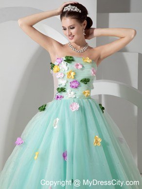 Organza A-line Strapless Colorful Petals Apple Green Sweet 15 Dresses