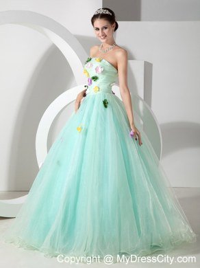 Organza A-line Strapless Colorful Petals Apple Green Sweet 15 Dresses