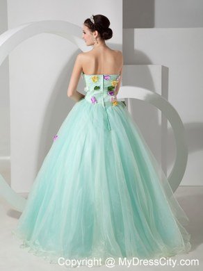 Organza A-line Strapless Colorful Petals Apple Green Sweet 15 Dresses