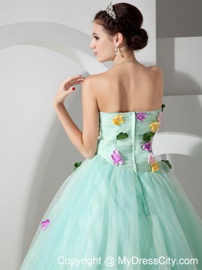 Organza A-line Strapless Colorful Petals Apple Green Sweet 15 Dresses