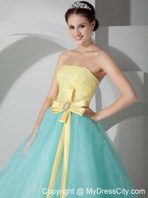 Strapless A-line Organza Yellow and Apple Green Sweet 16 Dress With Sash