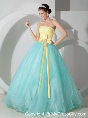 Strapless A-line Organza Yellow and Apple Green Sweet 16 Dress With Sash