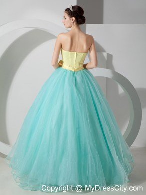 Strapless A-line Organza Yellow and Apple Green Sweet 16 Dress With Sash