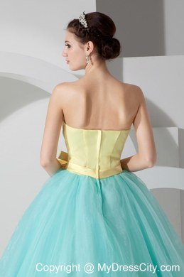 Strapless A-line Organza Yellow and Apple Green Sweet 16 Dress With Sash