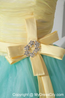 Strapless A-line Organza Yellow and Apple Green Sweet 16 Dress With Sash