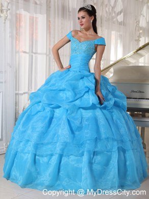 Off The Shoulder Aqua Blue Quinceanera Dress With Beading and Pick Ups