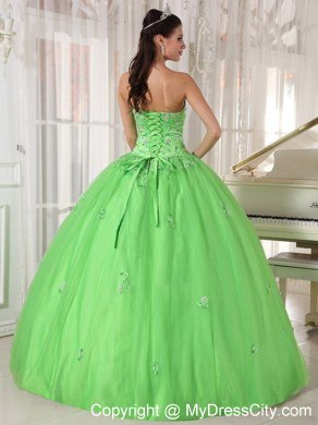 Strapless Embroidery With Beading For Spring Green Quinceanera Dresses