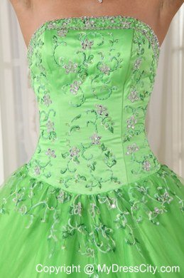 Strapless Embroidery With Beading For Spring Green Quinceanera Dresses