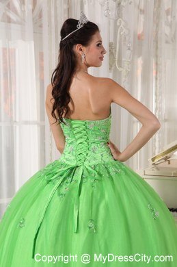 Strapless Embroidery With Beading For Spring Green Quinceanera Dresses