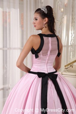 Bateau Zipper Up Back Baby Pink Sweet Sixteen Dresses With Black Hem